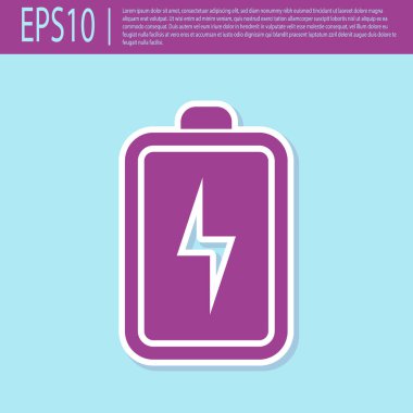 Retro mor Pil simgesi turkuaz arka plan üzerinde izole. Yıldırım sembolü. Düz tasarım. Vektör İllüstrasyonu