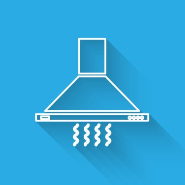 Beyaz Mutfak çıkarıcı fan simgesi uzun gölge ile izole. Ocak kaputu. Mutfak egzozu. Ev aletleri. Vektör İllüstrasyonu