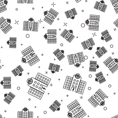 Siyah Veteriner tıp hastanesi, klinik veya hayvanlar için evcil hayvan dükkanı simge beyaz arka plan üzerinde izole dikişsiz desen. Veteriner veya veteriner kliniği. Vektör İllüstrasyonu