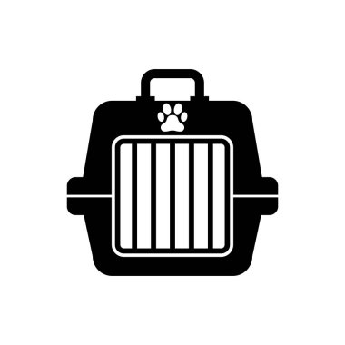 Black Pet taşıma durumda simgesi yalıtılmış. Hayvanlar, köpek ve kedi taşıyıcısı. Hayvanlar için konteyner. Hayvan taşıma kutusu. Vektör İllüstrasyonu