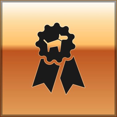 Siyah Köpek ödül sembolü simgesi altın arka plan üzerinde izole. Evcil hayvan sergi kazanan kavramı olarak köpek ayak izi ile Madalya. Vektör İllüstrasyonu