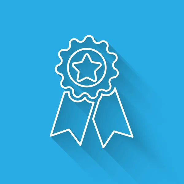 Medalla Blanca con icono de estrella aislado con sombra larga. Signo de logro del ganador. Medalla de premio. Ilustración vectorial — Vector de stock