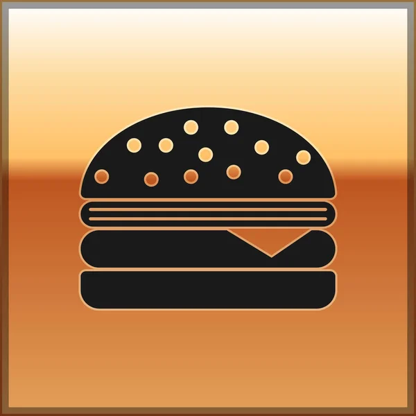 Icône Burger noir isolé sur fond doré. Icône de hamburger. Cheeseburger sandwich signe. Illustration vectorielle — Image vectorielle