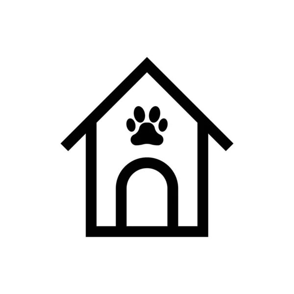블랙 도그 하우스와 발 인쇄 애완 동물 아이콘 격리. 개 사육장. 벡터 일러스트레이션 — 스톡 벡터