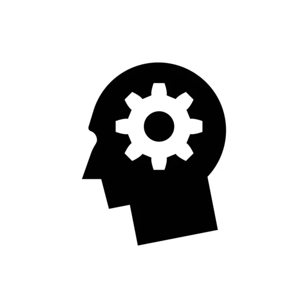 Tête humaine noire avec des engins à l'intérieur icône isolée sur fond blanc. Intelligence artificielle. Signe cérébral. Travail symbolique du cerveau. Illustration vectorielle — Image vectorielle