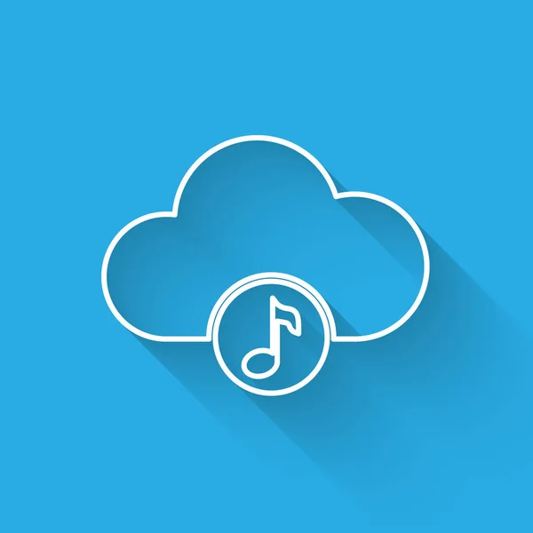 Icône de ligne de service de streaming de musique blanche isolée avec ombre longue. Cloud Computing sonore, streaming multimédia en ligne, chanson en ligne, onde audio. Illustration vectorielle — Image vectorielle