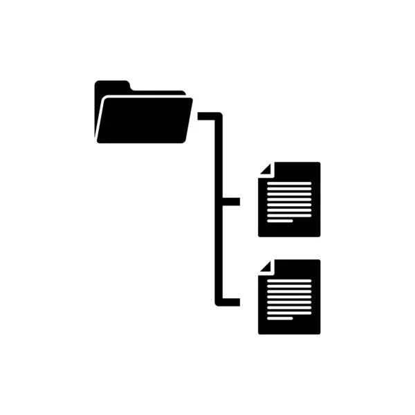 Icône d'arbre de dossier noir isolé sur fond blanc. Organigramme de structure de dossier de dossier de réseau informatique. Illustration vectorielle — Image vectorielle