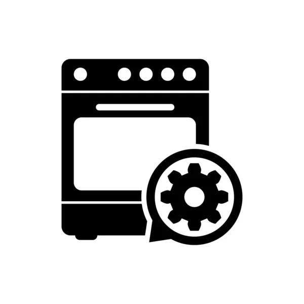 Negro Horno y engranaje icono aislado. Ajustar la aplicación, concepto de servicio, opciones de configuración, mantenimiento, reparación, fijación. Ilustración vectorial — Vector de stock