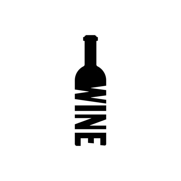 Icono de botella de vino negro aislado sobre fondo blanco. Una botella de vino con letras. Ilustración vectorial — Archivo Imágenes Vectoriales