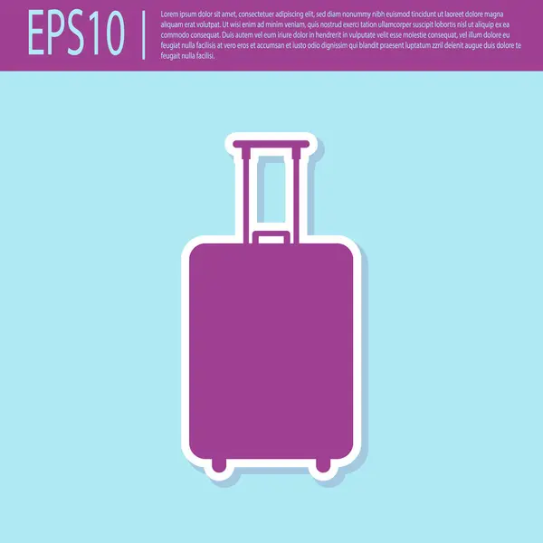 Retrofialová ikona cestovního kufru na tyrkysové pozadí. Nápis-cestovní zavazadla. Ikona cestovního zavazadla. Plochý design. Vektorová ilustrace — Stockový vektor