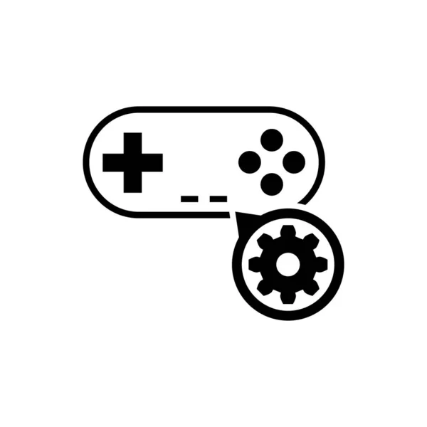 Zwarte gamepad en tandwielpictogram geïsoleerd. Aanpassen van de app, service concept, instelmogelijkheden, onderhoud, reparatie, vaststelling. Vector illustratie — Stockvector