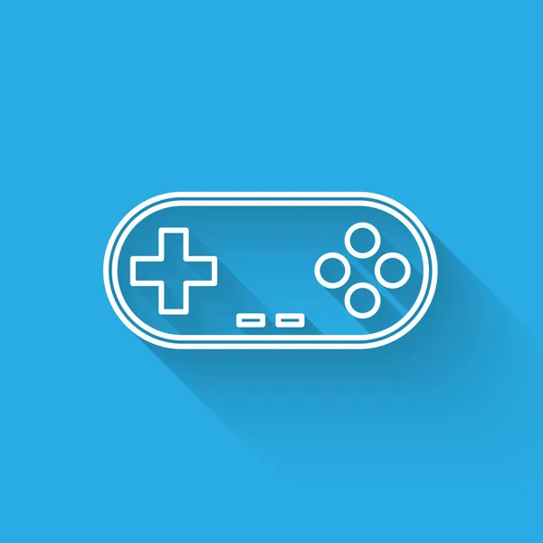 Wit gamepad-pictogram geïsoleerd met lange schaduw. Spelbesturing. Vector illustratie — Stockvector
