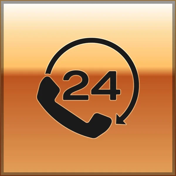 Black Telephone 24 hours support icon isolated on gold background. All-day customer support call-center. Full time call services. Vector Illustration — Stock Vector