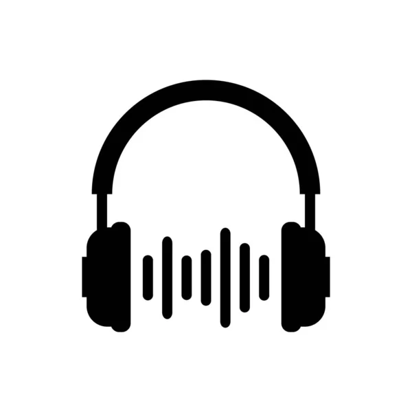 Beyaz arka planda siyah Kulaklık ve ses dalgaları simgesi. Kulaklık işareti. Müzik, servis, iletişim ve operatör dinleme için kavram nesnesi. Vektör İllüstrasyonu — Stok Vektör