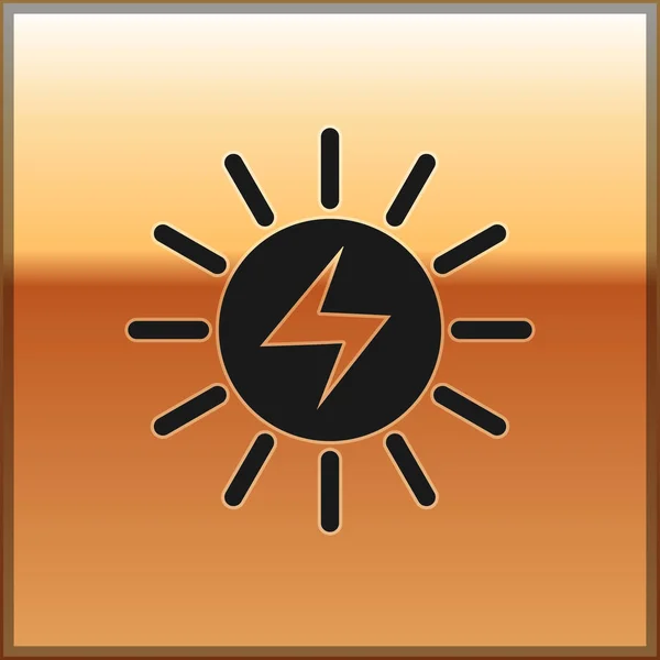 Icône panneau d'énergie solaire noir isolé sur fond or. Illustration vectorielle — Image vectorielle