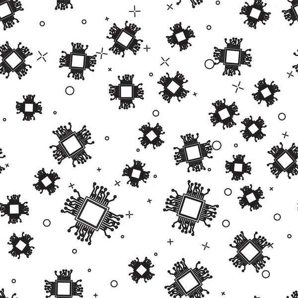 Icône du processeur noir motif isolé sans couture sur fond blanc. CPU, unité centrale de traitement, micropuce, microcircuit, processeur informatique, puce. Illustration vectorielle — Image vectorielle