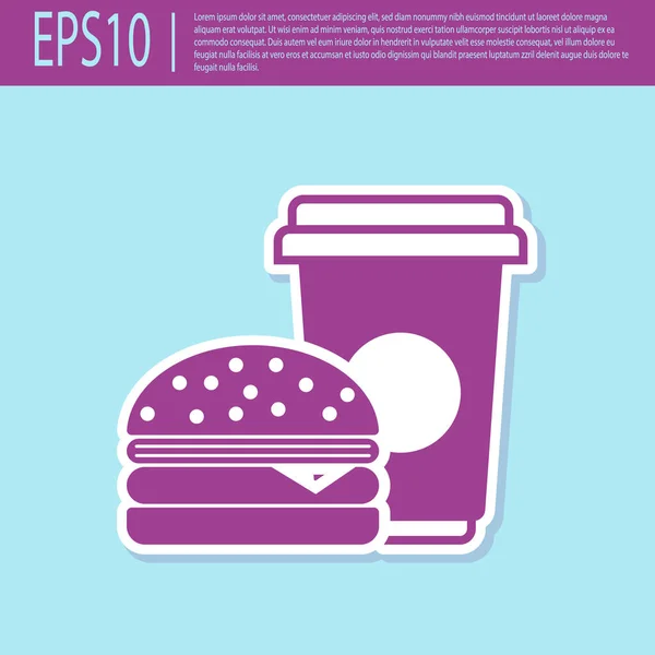 Retro lila kaffe och Burger Icon isolerad på turkos bakgrund. Snabb mat symbol. Vektor illustration — Stock vektor