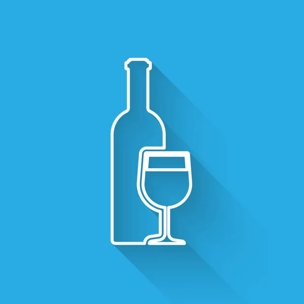 Botella de vino blanco con icono de copa de vino aislado con sombra larga. Ilustración vectorial — Archivo Imágenes Vectoriales