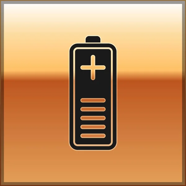 Icono indicador de nivel de carga de batería negro aislado sobre fondo dorado. Ilustración vectorial — Vector de stock