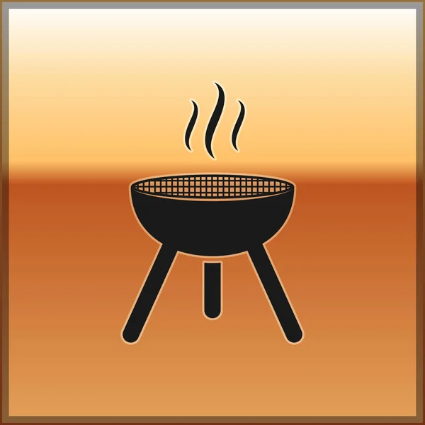 Black Barbecue grill icon isolated on gold background. BBQ grill party. Vector Illustration — Stock Vector