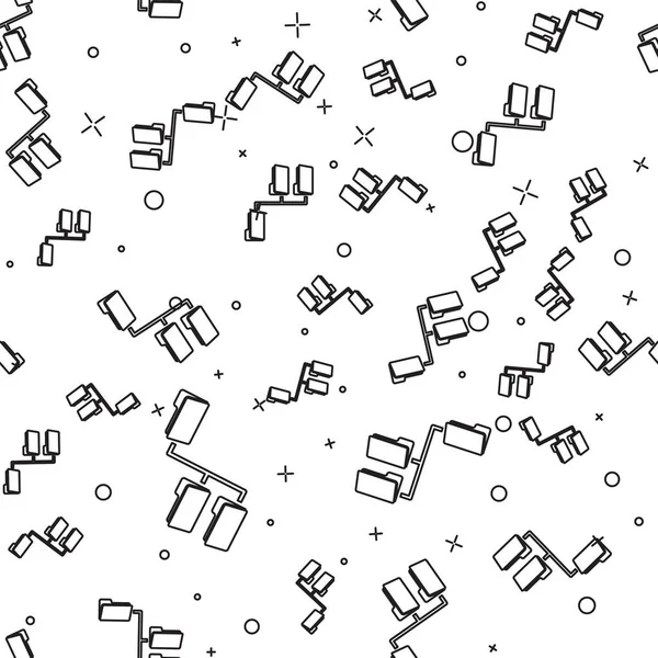 흰색 배경에 검은 색 폴더 트리 아이콘 격리 원활한 패턴. 컴퓨터 네트워크 파일 폴더 구조 순서도입니다. 벡터 일러스트레이션 — 스톡 벡터