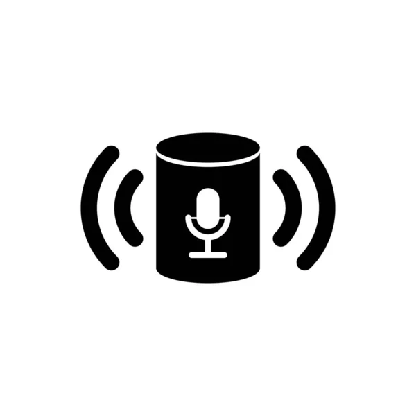 白い背景に隔離された黒い音声アシスタントアイコン。音声制御ユーザーインターフェイススマートスピーカー。ベクトルイラストレーション — ストックベクタ