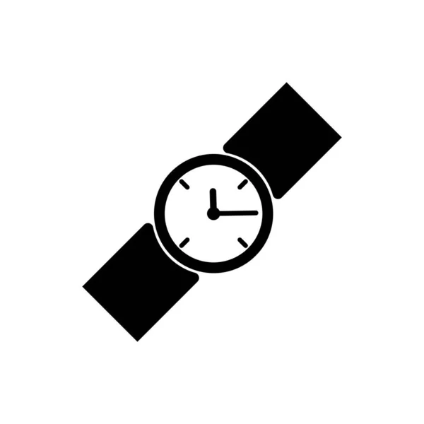 Reloj de muñeca negro icono aislado sobre fondo blanco. Icono del reloj de pulsera. Ilustración vectorial — Vector de stock