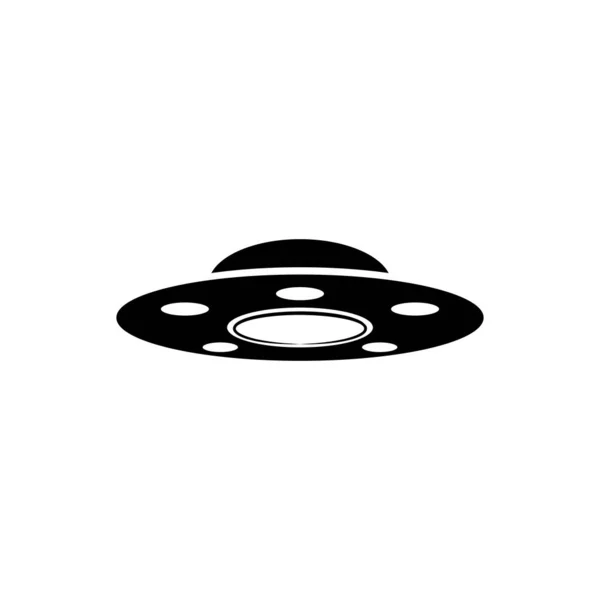 Icona dell'astronave volante UFO nera isolata su sfondo bianco. Piattino volante. Nave spaziale aliena. Futuristico oggetto volante sconosciuto. Illustrazione vettoriale — Vettoriale Stock