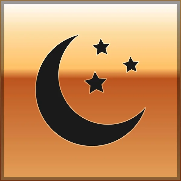 Lua Negra e estrelas ícone isolado no fundo de ouro. Ilustração vetorial —  Vetores de Stock