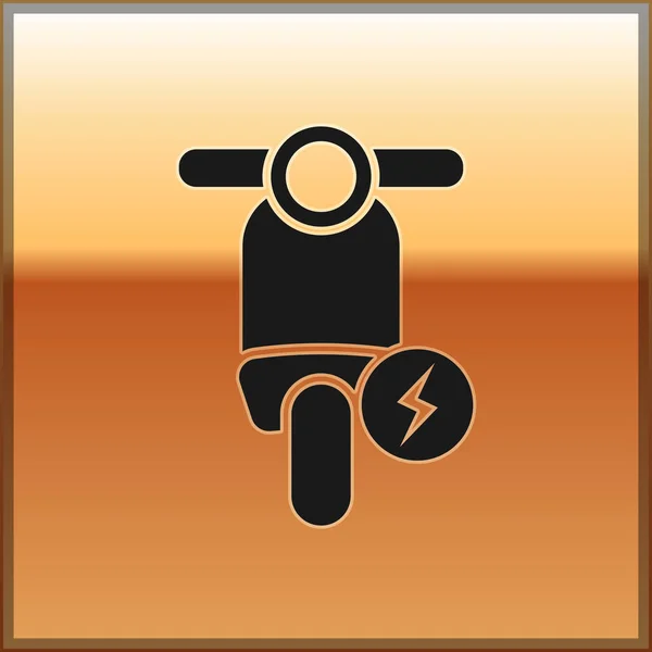 Icono de scooter eléctrico negro aislado sobre fondo dorado. Ilustración vectorial — Vector de stock