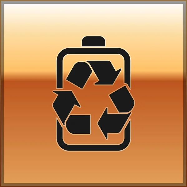 Schwarzer Akku mit Recycling-Symbol Zeilensymbol isoliert auf goldenem Hintergrund. Batterie mit Recycling-Symbol - Konzept für erneuerbare Energien. Vektorillustration — Stockvektor