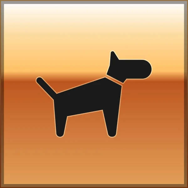 Zwarte hond pictogram geïsoleerd op gouden achtergrond. Vector illustratie — Stockvector