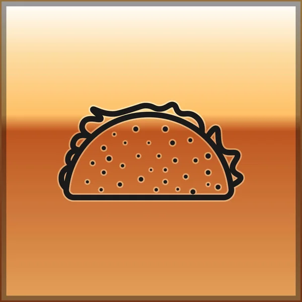 Czarny Taco z ikoną tortilla wyizolowaną na złotym tle. Tradycyjna Meksykańska Fast food. Ilustracja wektorowa — Wektor stockowy