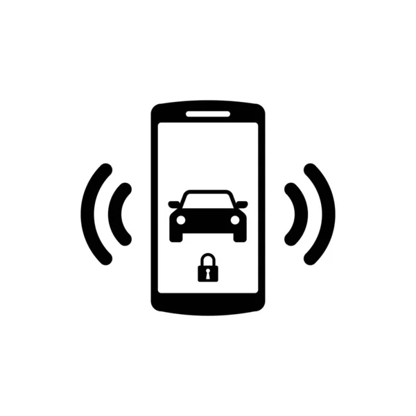 Icono del sistema de alarma de coche inteligente negro aislado. El teléfono inteligente controla la seguridad del coche en el inalámbrico. Ilustración vectorial — Archivo Imágenes Vectoriales