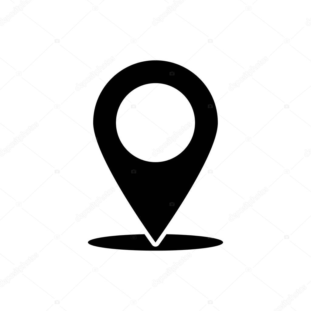 Black Map pin icon isolated on white background. Pointer symbol. Location sign. Navigation map, gps, direction, place, compass, contact, search concept. Vector Illustration