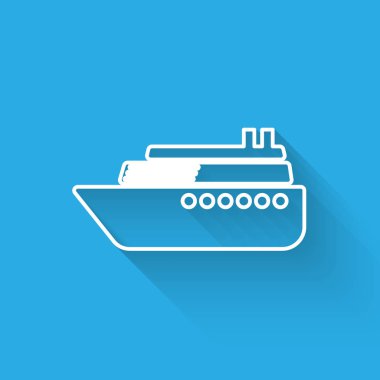 Beyaz Gemi simgesi uzun gölge ile izole. Vektör İllüstrasyonu