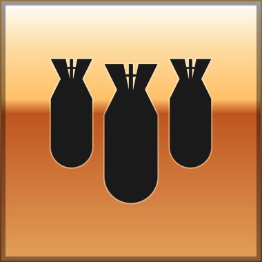 Kara Havacılık bombalar simgesi altın arka plan izole. Roket bombası düşüyor. Vektör İllüstrasyonu