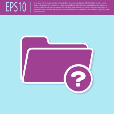 Retro mor Bilinmeyen dizin simgesi turkuaz arka plan üzerinde izole. Büyüteç ve klasör. Düz tasarım. Vektör İllüstrasyonu