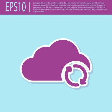 Retro mor Bulut senkronizasyon yenileme simgesi turkuaz arka planda yalıtılmış. Bulut ve oklar. Düz tasarım. Vektör İllüstrasyonu