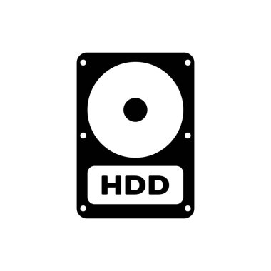 Siyah Sabit disk sürücüsü (Hdd) simgesi beyaz arka planda yalıtılmış. Vektör İllüstrasyonu