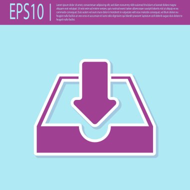 Retro mor İndir gelen kutusu simgesi turkuaz arka planda izole. Düz tasarım. Vektör İllüstrasyonu