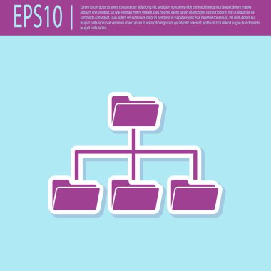 Retro mor Klasör ağacı simgesi turkuaz arka plan üzerinde izole. Bilgisayar ağı dosya klasörü organizasyon yapısı akış şeması. Düz tasarım. Vektör İllüstrasyonu