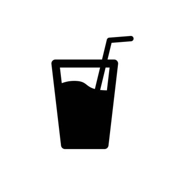 Beyaz arka plan üzerinde izole içme simgesi için su ve tüp ile Siyah Cam. Soda camı. Vektör İllüstrasyonu