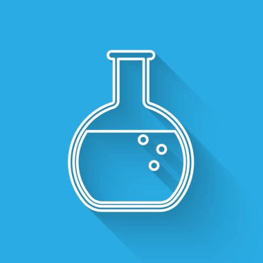 Beyaz Test tüpü ve mavar - kimyasal laboratuvar test simgesi uzun gölge ile izole. Vektör İllüstrasyonu