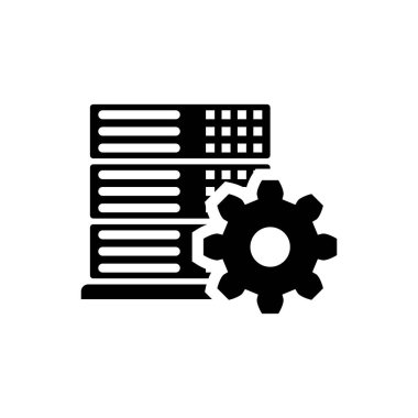 Siyah Sunucu ayarı simgesi beyaz arka planda yalıtılmış. Vektör İllüstrasyonu