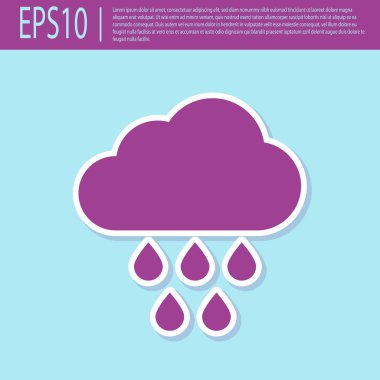 Turkuaz arka plan üzerinde izole yağmur simgesi ile Retro mor Bulut. Yağmur damlaları ile yağmur bulutu yağış. Düz tasarım. Vektör İllüstrasyonu