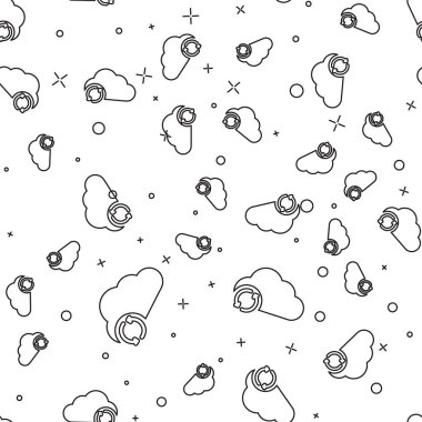 Siyah Bulut eşitleme simgesi beyaz arka planda yalıtılmış kesintisiz desen. Bulut ve oklar. Vektör İllüstrasyonu