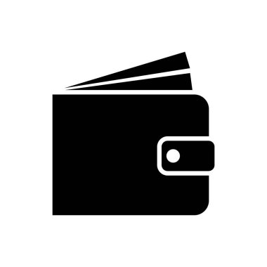 Beyaz arka planda yalıtılmış Siyah Cüzdan simgesi. Vektör İllüstrasyonu