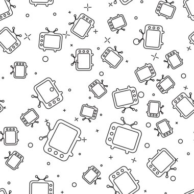 Siyah Tv simgesi beyaz arka plan üzerinde sorunsuz desen izole. Televizyon tabelası. Vektör İllüstrasyonu