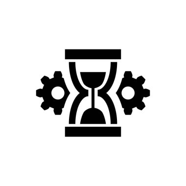 Siyah Kum Saati ve dişli simgesi izole. Zaman Yönetimi sembolü. Saat ve vites simgesi. Verimlilik sembolü. Vektör İllüstrasyonu